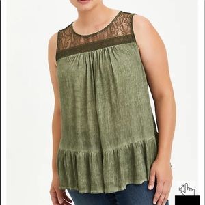 Nwt Torrid size 1 Olive Mineral Wash Lace Tank Top
